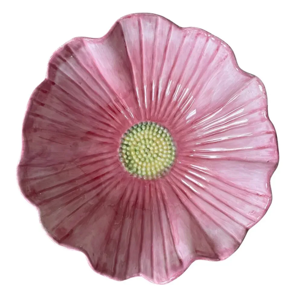MAXCERA Pink Flower Ceramic Serving Bowl 12in Spring Easter New